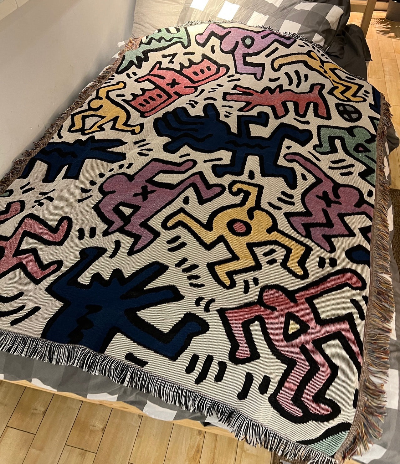 Keith Haring Graffiti Casual Tapestry Blanket Throws Color and Black and White Street Art Blanket Throw LGBTQ Decor
