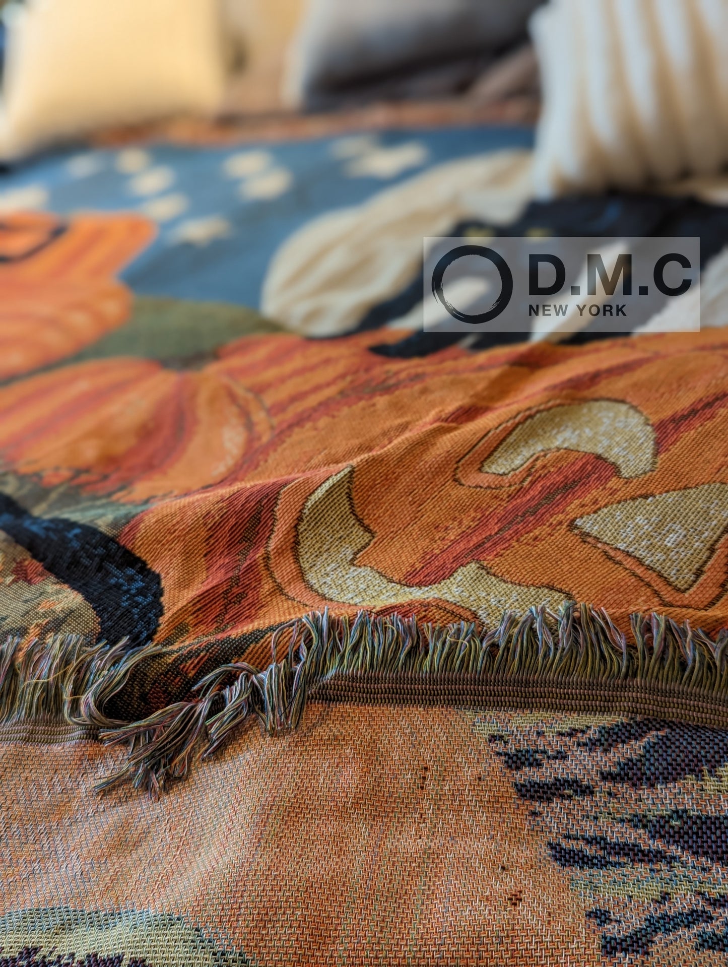 D.M.C. Original Halloween Pumpkin Black Cat Blanket throw