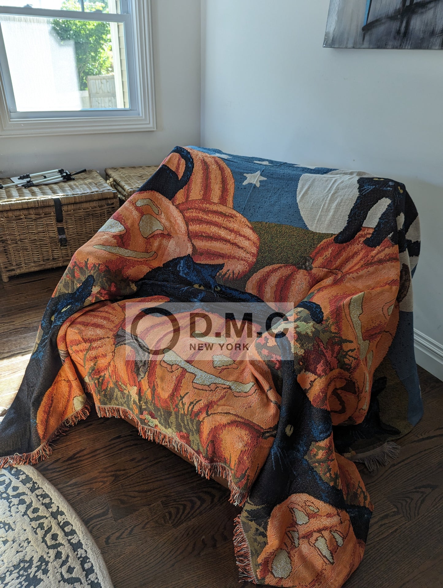 D.M.C. Original Halloween Pumpkin Black Cat Blanket throw