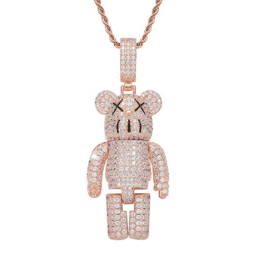 Handmade 14K gold plated KAWS pendant necklace key fob Iced-out