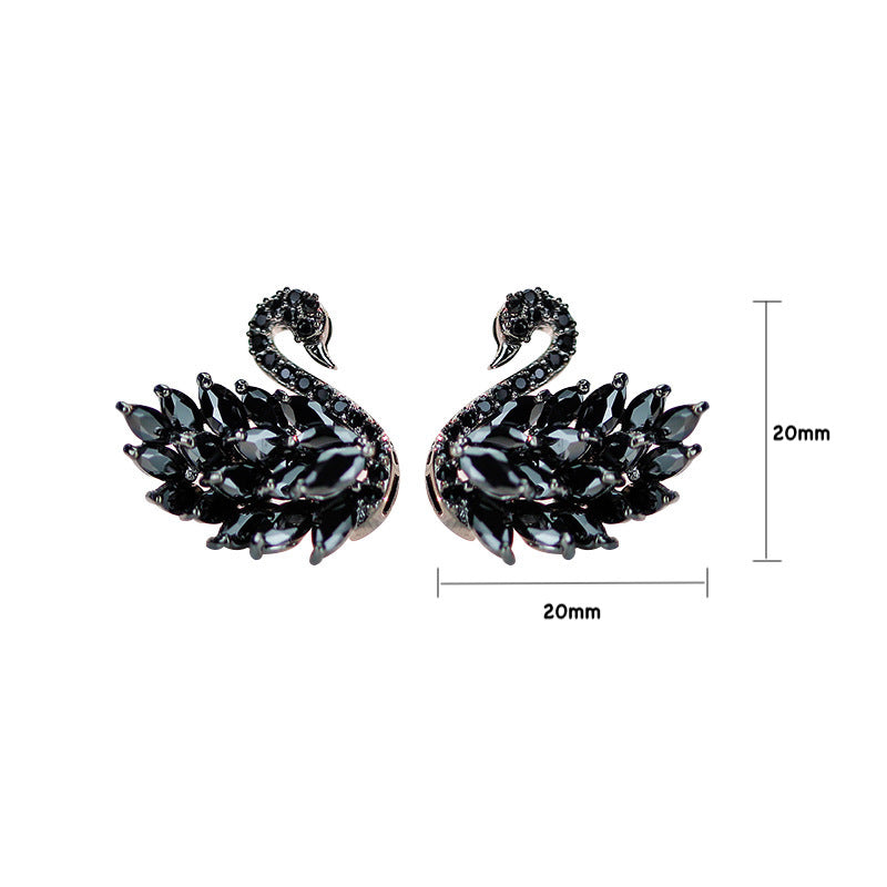Swan Themed S925 Silver Zircon Stud Earrings