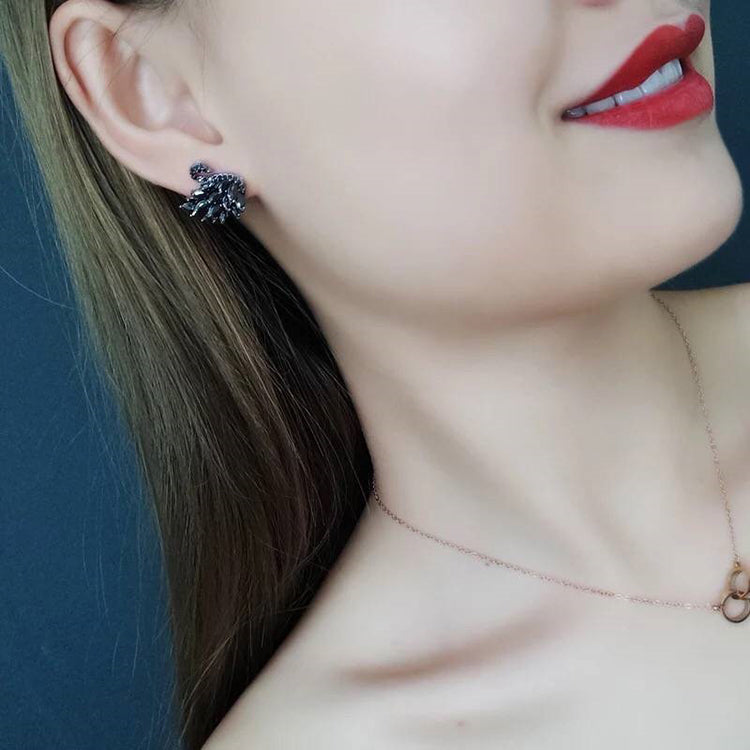 Swan Themed S925 Silver Zircon Stud Earrings