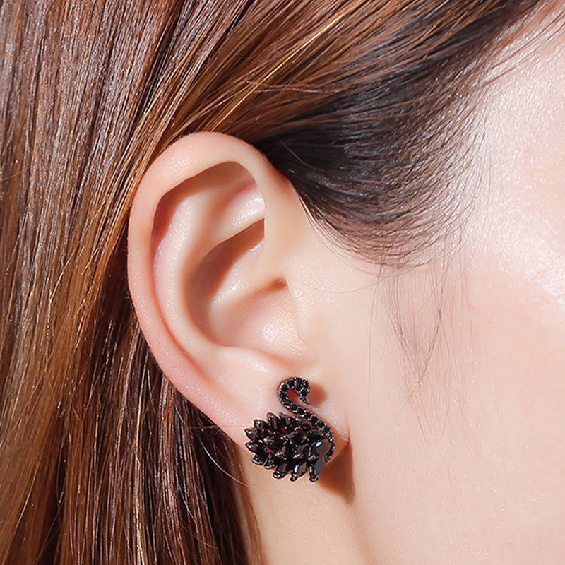 Swan Themed S925 Silver Zircon Stud Earrings