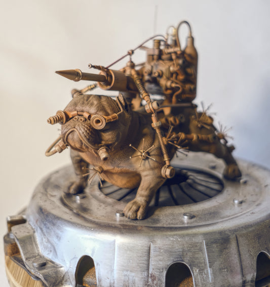 Wasteland French Bulldog Ornament Post Apocalyptic Steampunk Art