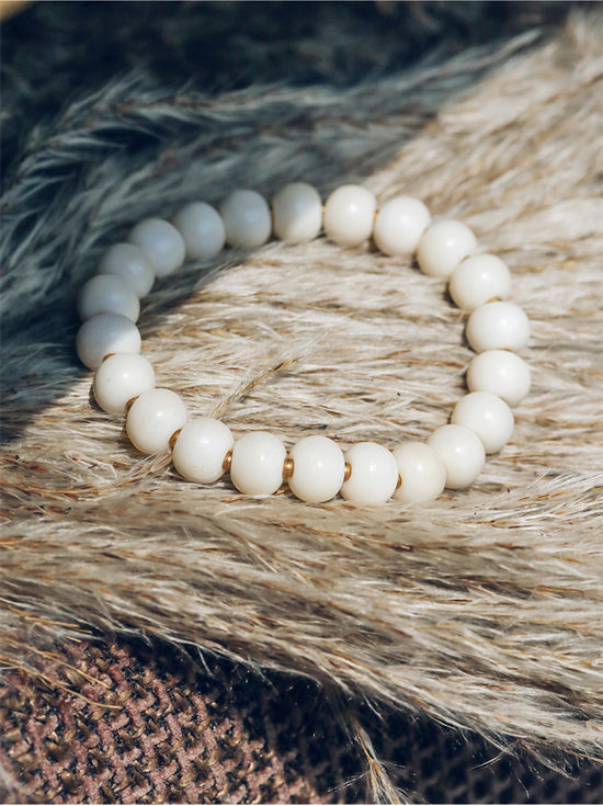 Genuine Tibetan Deer Bone Multilayer Bracelet Set with Retro Hammered Brass