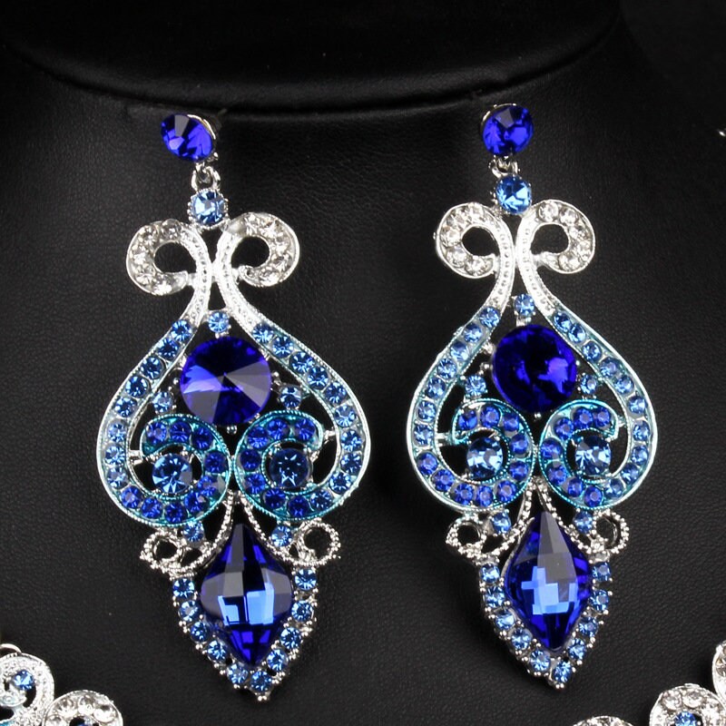 Bluebird Crystal Wedding Bridal necklace earrings Set Women Boutique African Luxury Jewelry