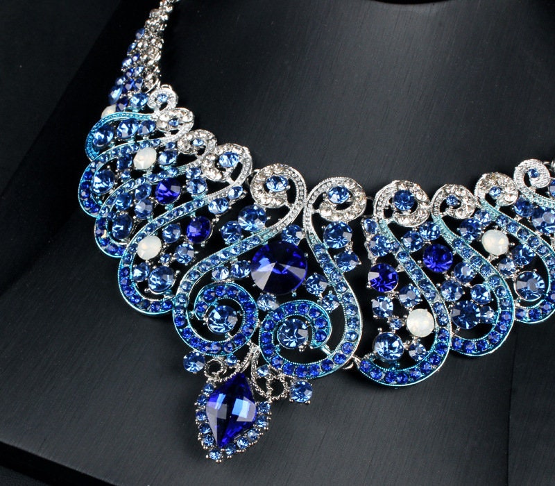 Bluebird Crystal Wedding Bridal necklace earrings Set Women Boutique African Luxury Jewelry