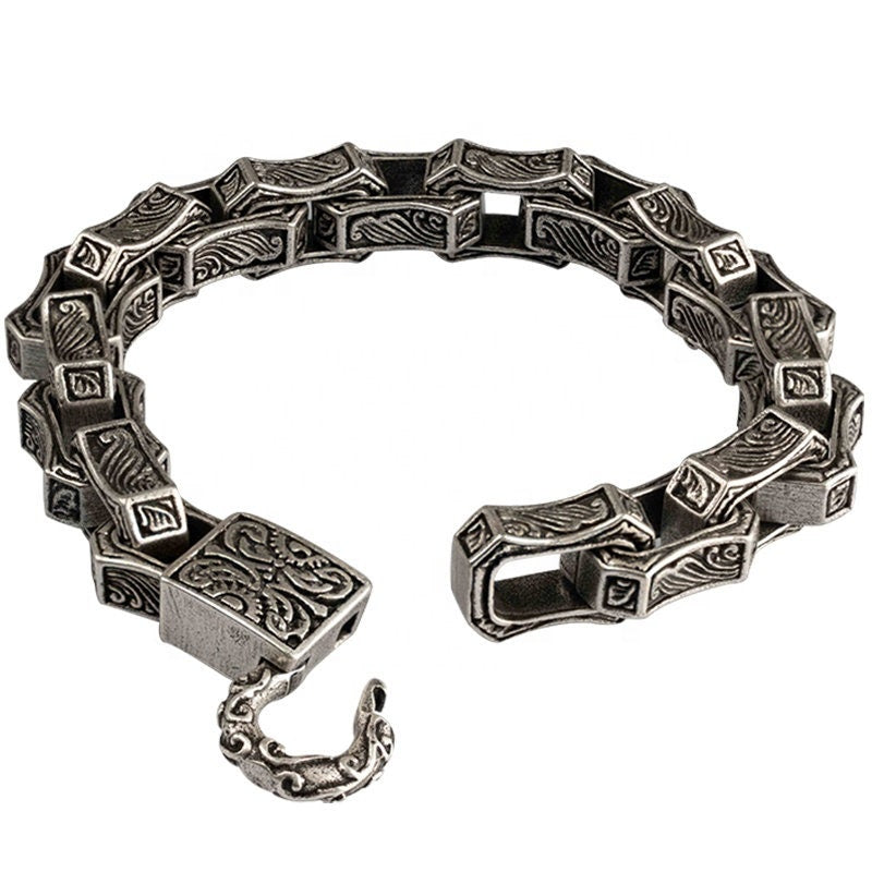 Vintage Handmade Heavy Metal Carved Black Punk Bracelet