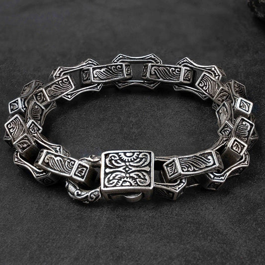 Vintage Handmade Heavy Metal Carved Black Punk Bracelet