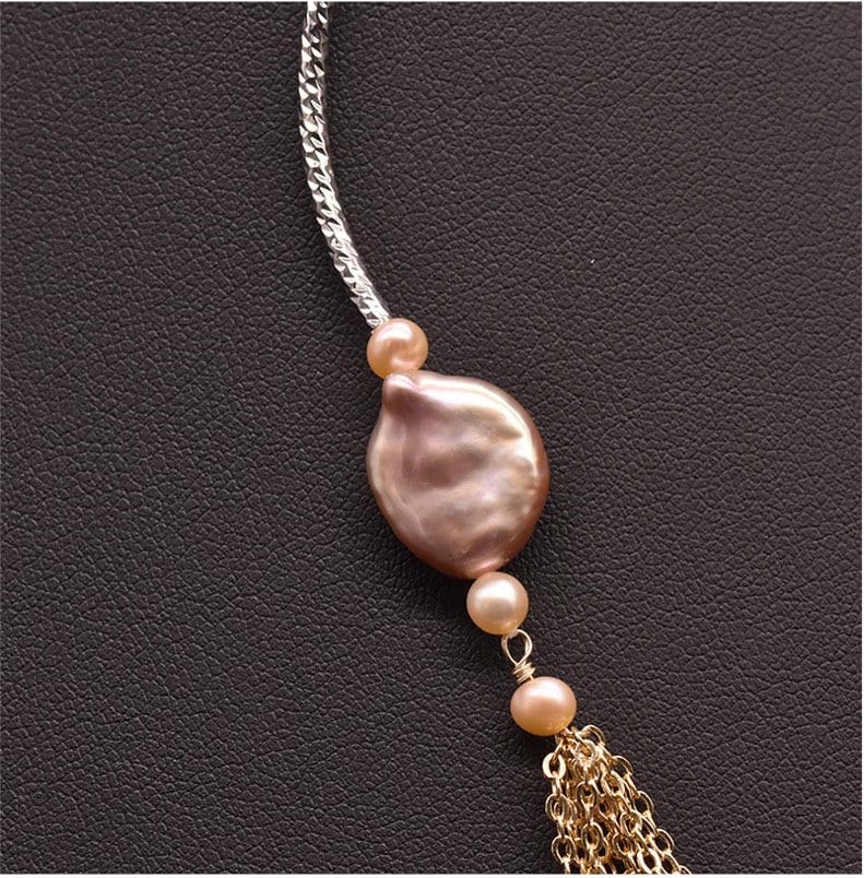 Handmade Pink 24 inch Natural Pearl Pendant Princess Necklace with Pearl Tassel