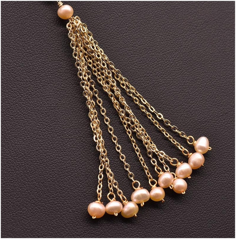 Handmade Pink 24 inch Natural Pearl Pendant Princess Necklace with Pearl Tassel