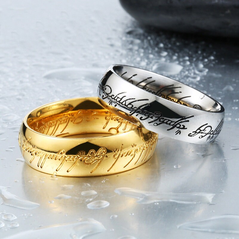 Handmade The One Ring the Lord of the Rings engraved Silver and solid 18K Gold