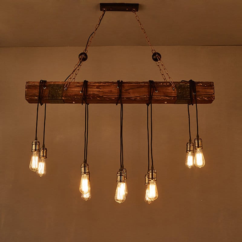 Farmhouse Wood Bar Retro Rustic Chandelier - Suspended Pendant Light with 9 bulbs