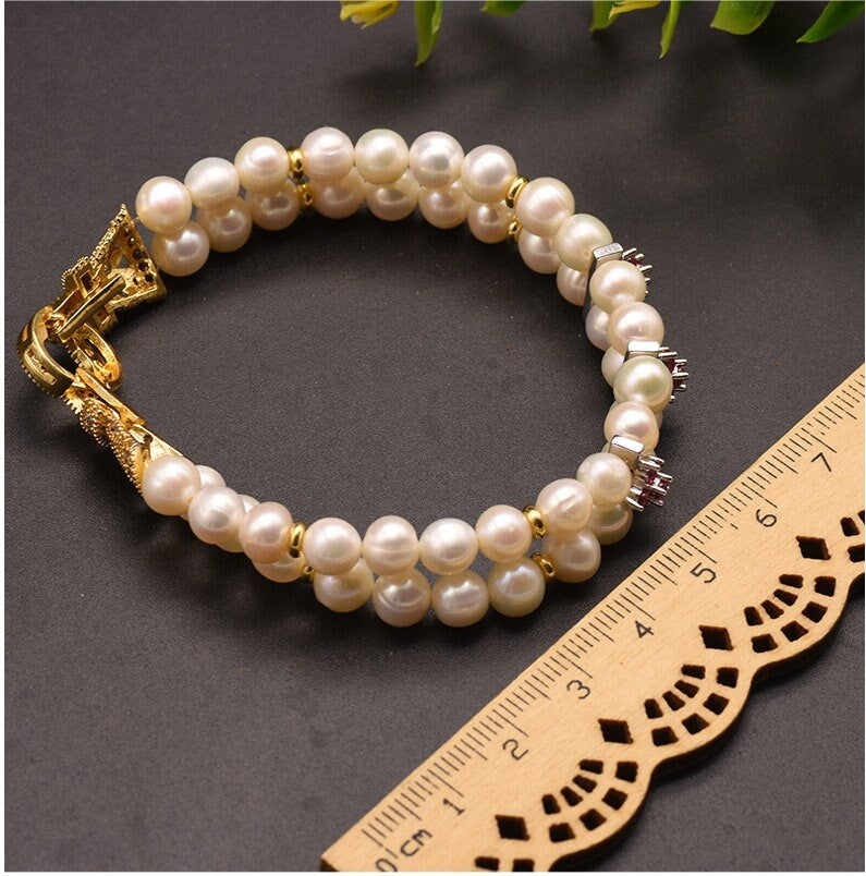 925 Sterling Silver Natural Fresh Water Pearl Bracelet - DMC Collection