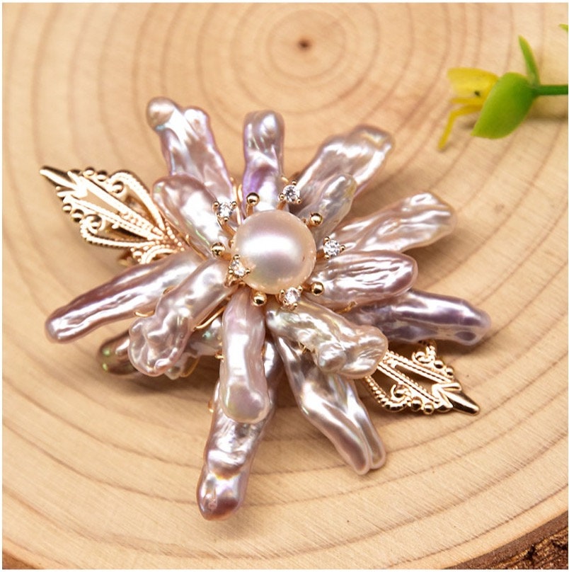 Natural Freshwater Baroque Pink Purple Pearl Floral HairPin