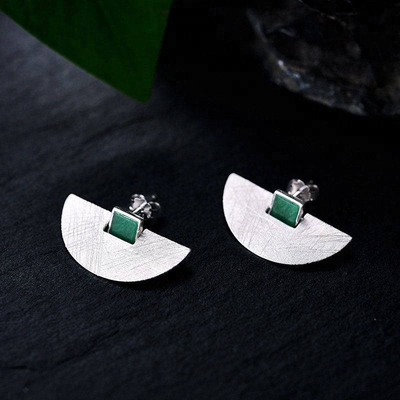 Fan Shaped Minimalist Earrings Sterling 925 Silver - DMC Collection