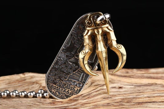 Tibetan Gu Ge Tsha-Tsha Amulet Charm and Gadā Vajra necklace S925 Silver