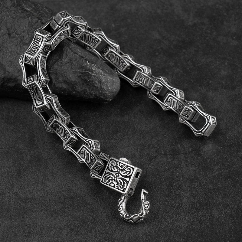 Vintage Handmade Heavy Metal Carved Black Punk Bracelet