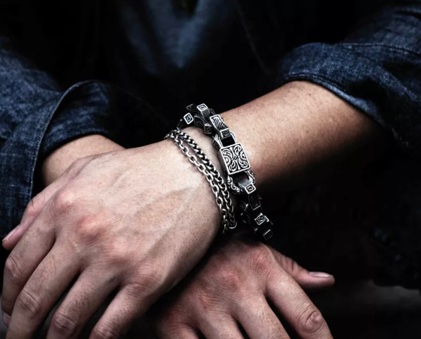 Vintage Handmade Heavy Metal Carved Black Punk Bracelet