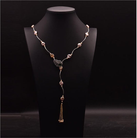 Handmade Pink 24 inch Natural Pearl Pendant Princess Necklace with Pearl Tassel