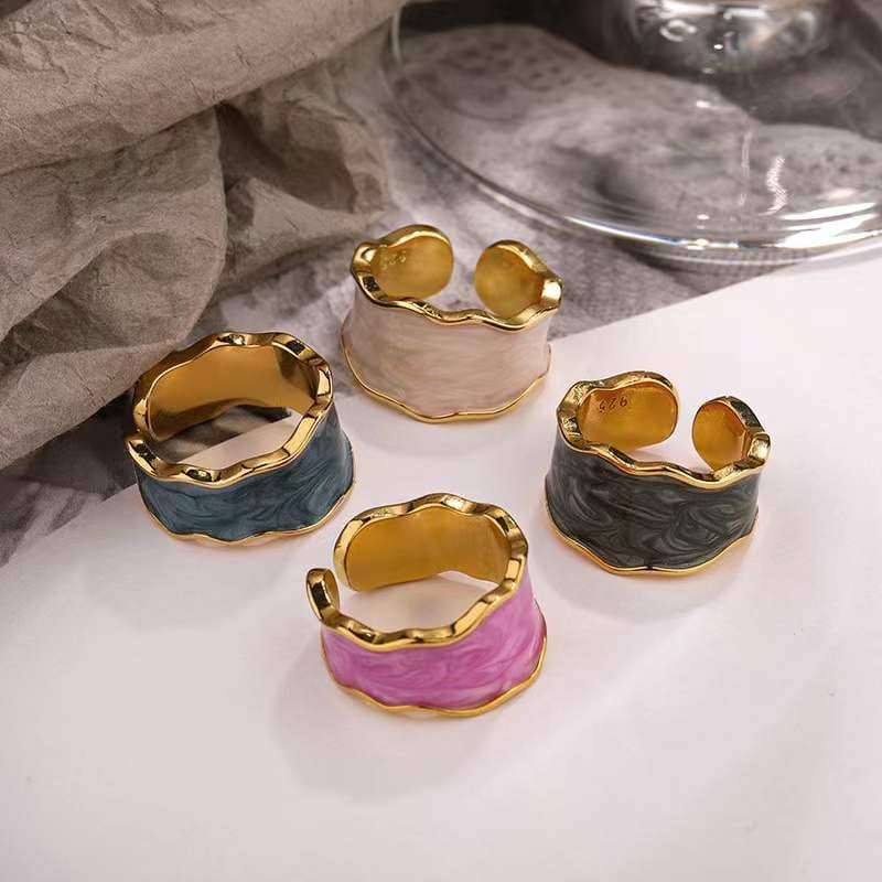 18K gold plated S925 Sterling Silver Ring with colored Enamel band - DMC Collection