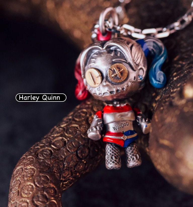 S925 Silver Necklace Suicide Squad Harley Quinn Themed Pendant with Baseball Bat Chain
