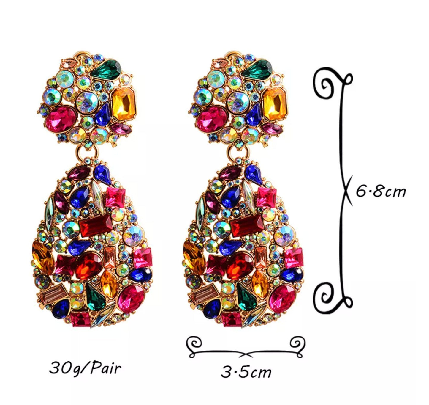 Peacock color Crystal African Style Large size Oval Earrings