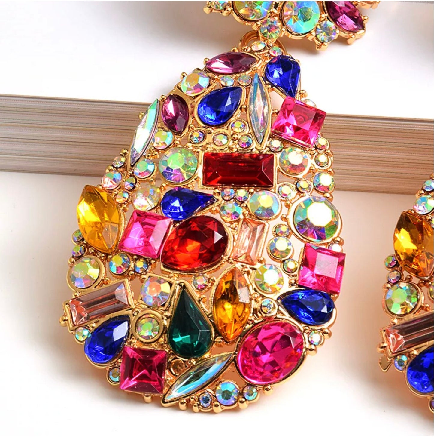 Peacock color Crystal African Style Large size Oval Earrings