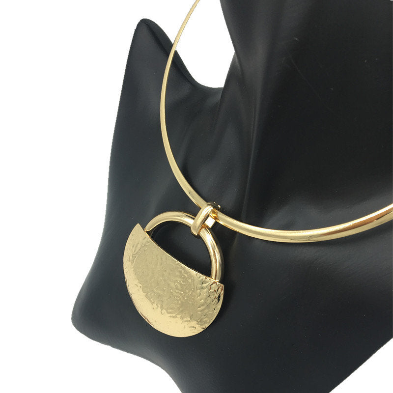 18K Gold Plated Big Fan Geometric Choker Necklace Earrings Jewelry Set