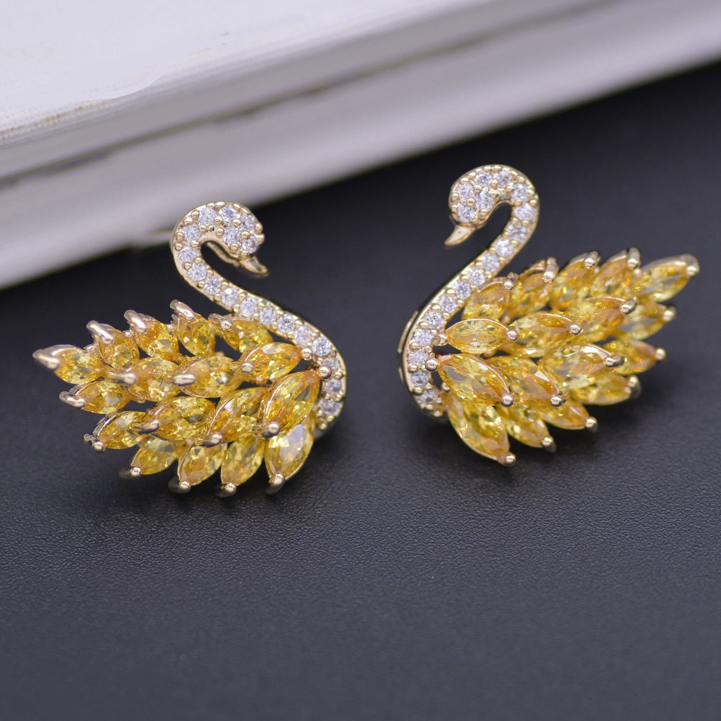 Swan Themed S925 Silver Zircon Stud Earrings