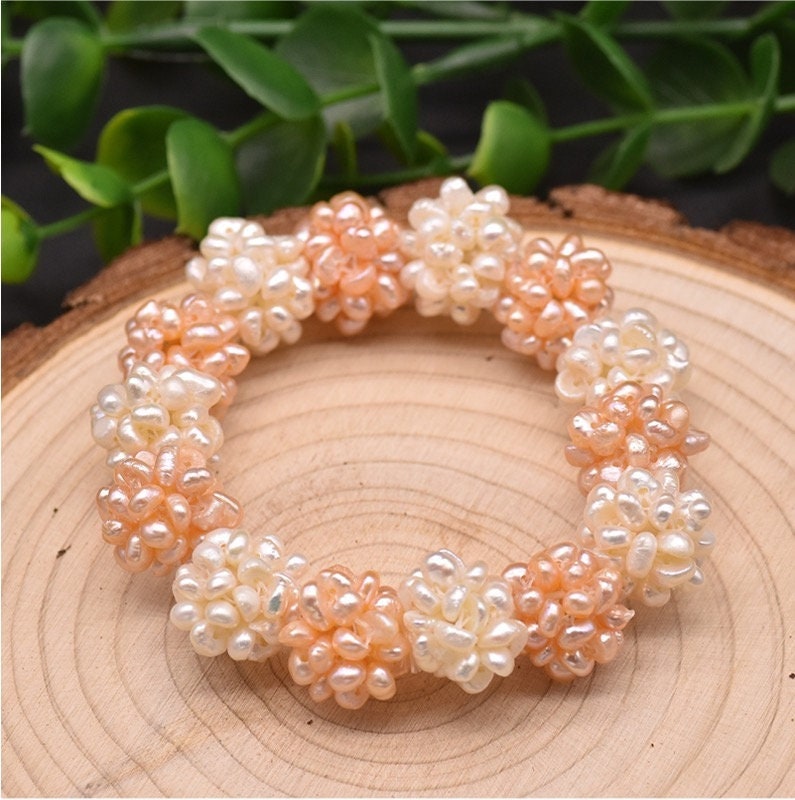 Natural Pearl Flower Shaped Bracelet Pink Floral