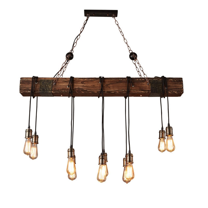 Farmhouse Wood Bar Retro Rustic Chandelier - Suspended Pendant Light with 9 bulbs