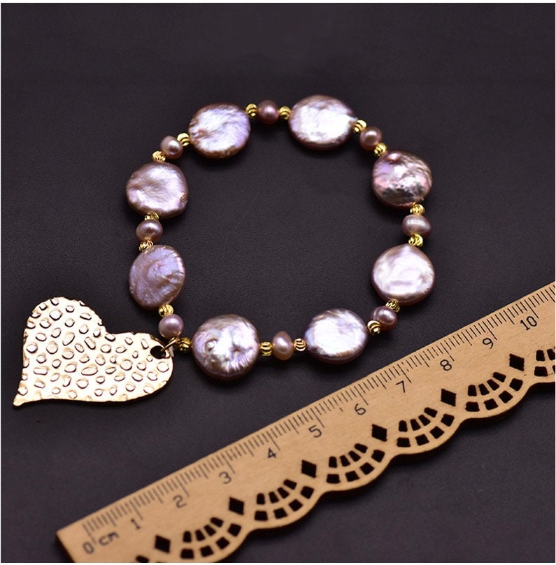 Natural Purple Baroque Pearls Bracelets with Big Love Heart Pendant