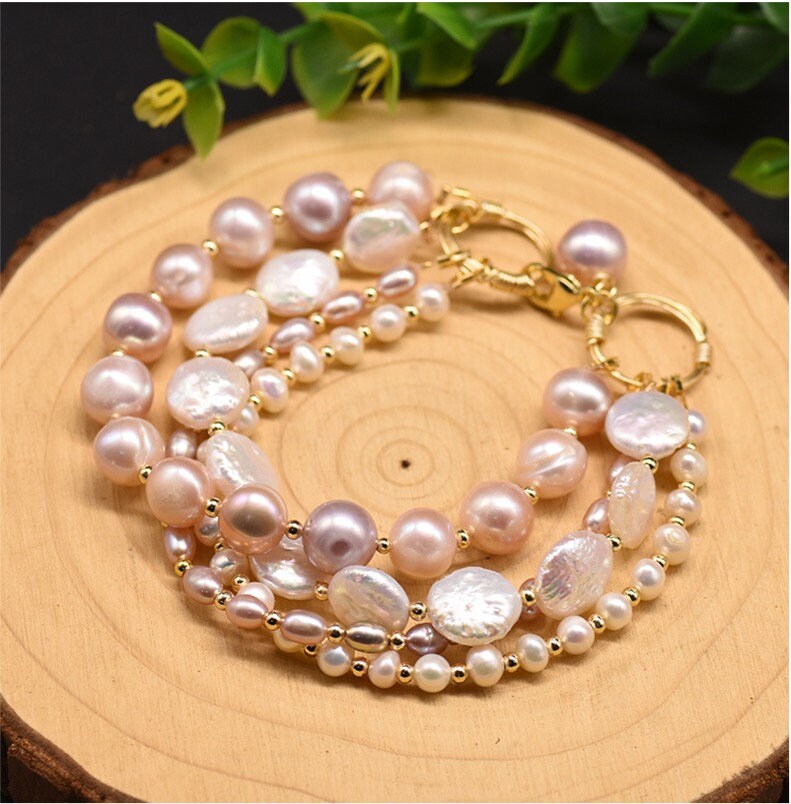 Natural Freshwater Pearl 4-layer Bracelet with 18K Gold Plated Strand
