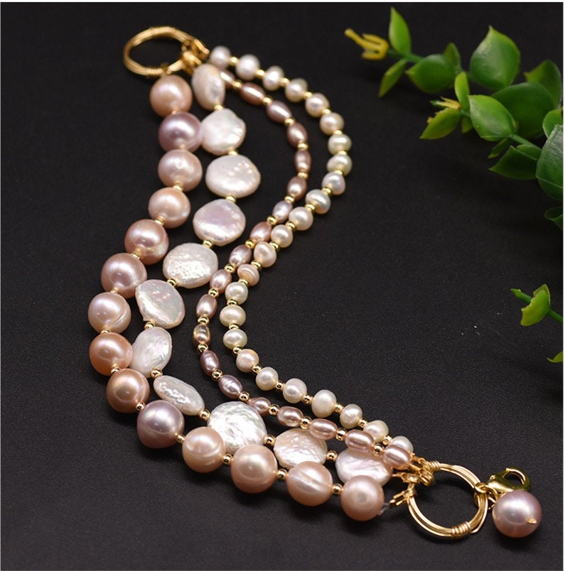 Natural Freshwater Pearl 4-layer Bracelet with 18K Gold Plated Strand