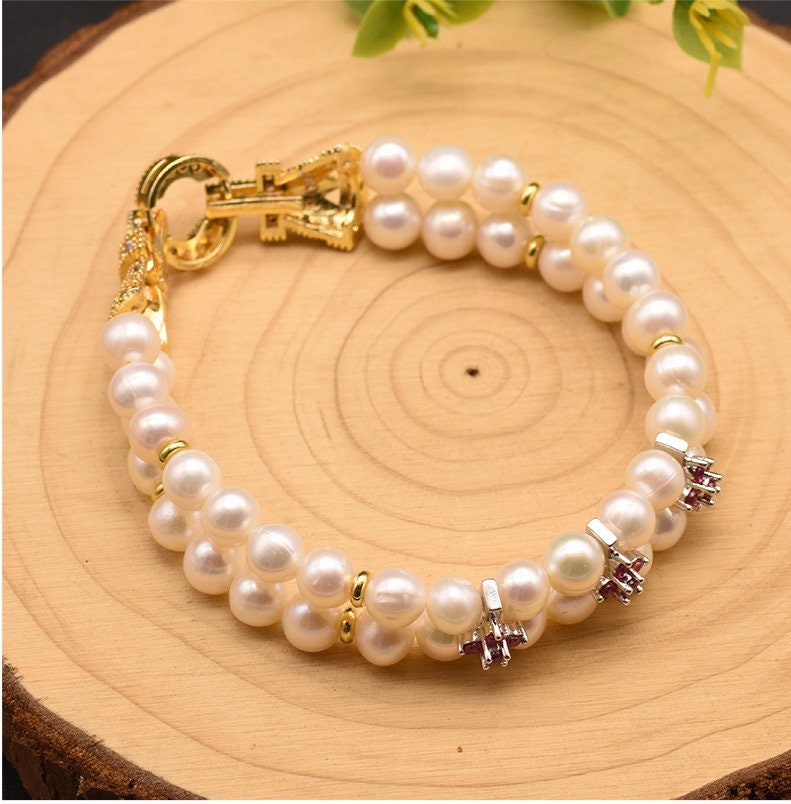 925 Sterling Silver Natural Fresh Water Pearl Bracelet - DMC Collection