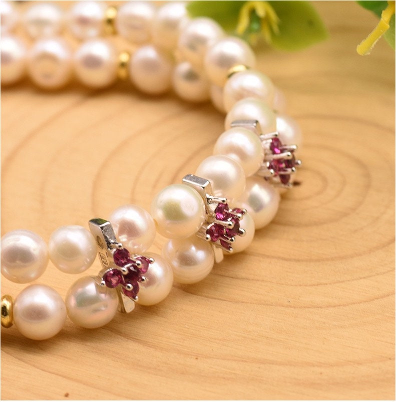 925 Sterling Silver Natural Fresh Water Pearl Bracelet - DMC Collection
