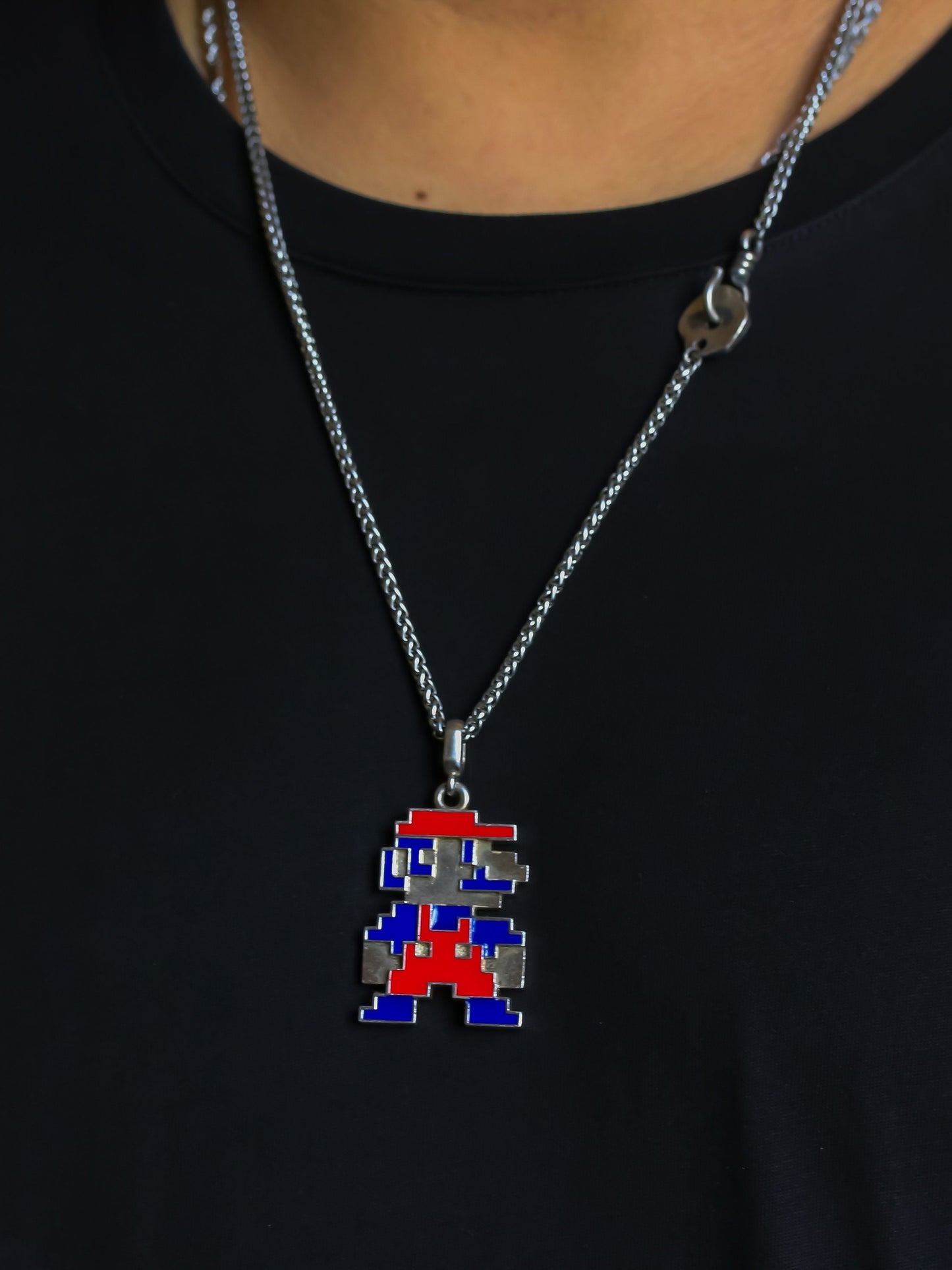 Retro 8 Bit NES S925 Silver Super Mario Pendant Necklace