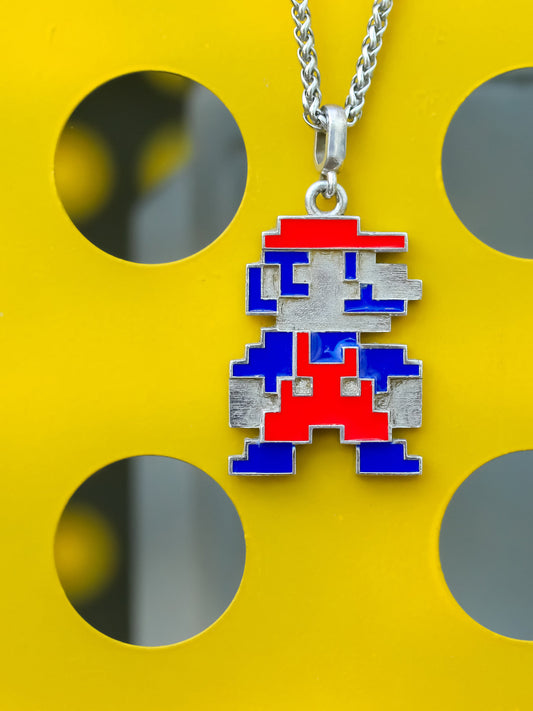 Retro 8 Bit NES S925 Silver Super Mario Pendant Necklace