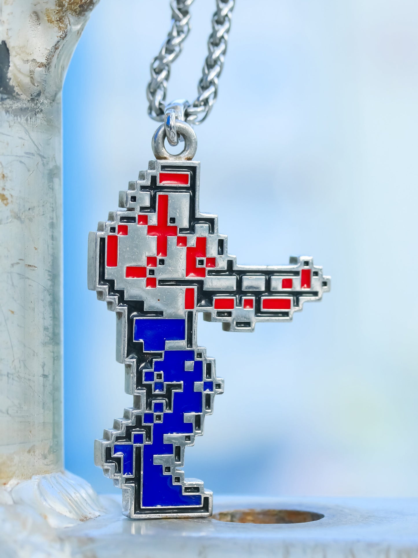 Retro 8 Bit NES S925 Silver Contra Bill Rizer Pendant Necklace
