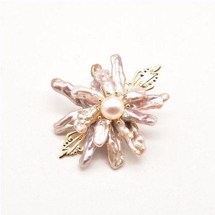 Natural Freshwater Baroque Pink Purple Pearl Floral HairPin