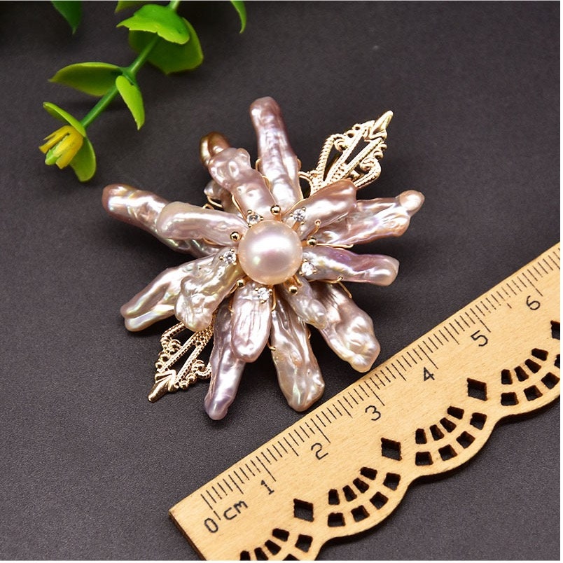 Natural Freshwater Baroque Pink Purple Pearl Floral HairPin