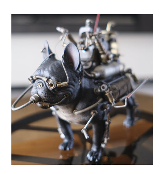 Wasteland Black French Bulldog Figure Post Apocalyptic Steampunk Art