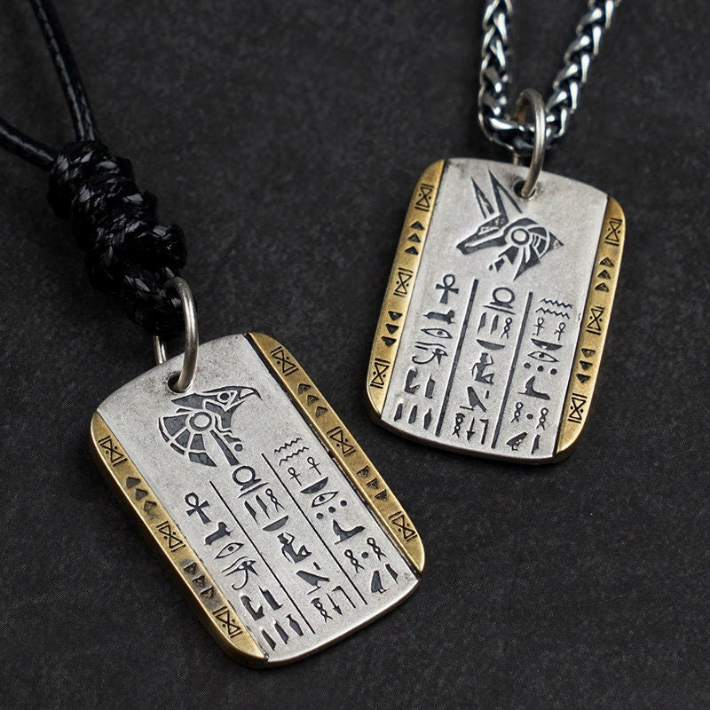 Retro S925 Silver Plate Anubis Horus Pedant Necklace