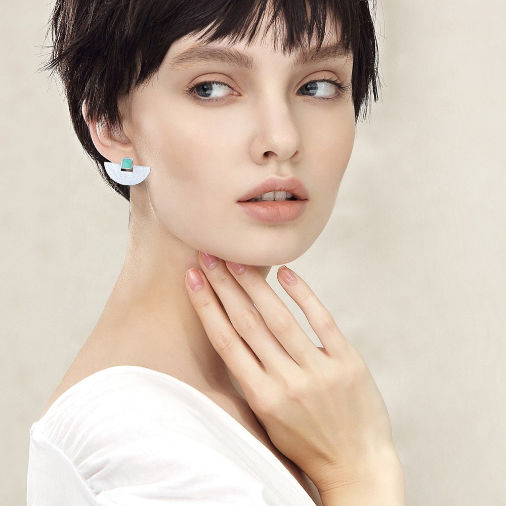Fan Shaped Minimalist Earrings Sterling 925 Silver - DMC Collection