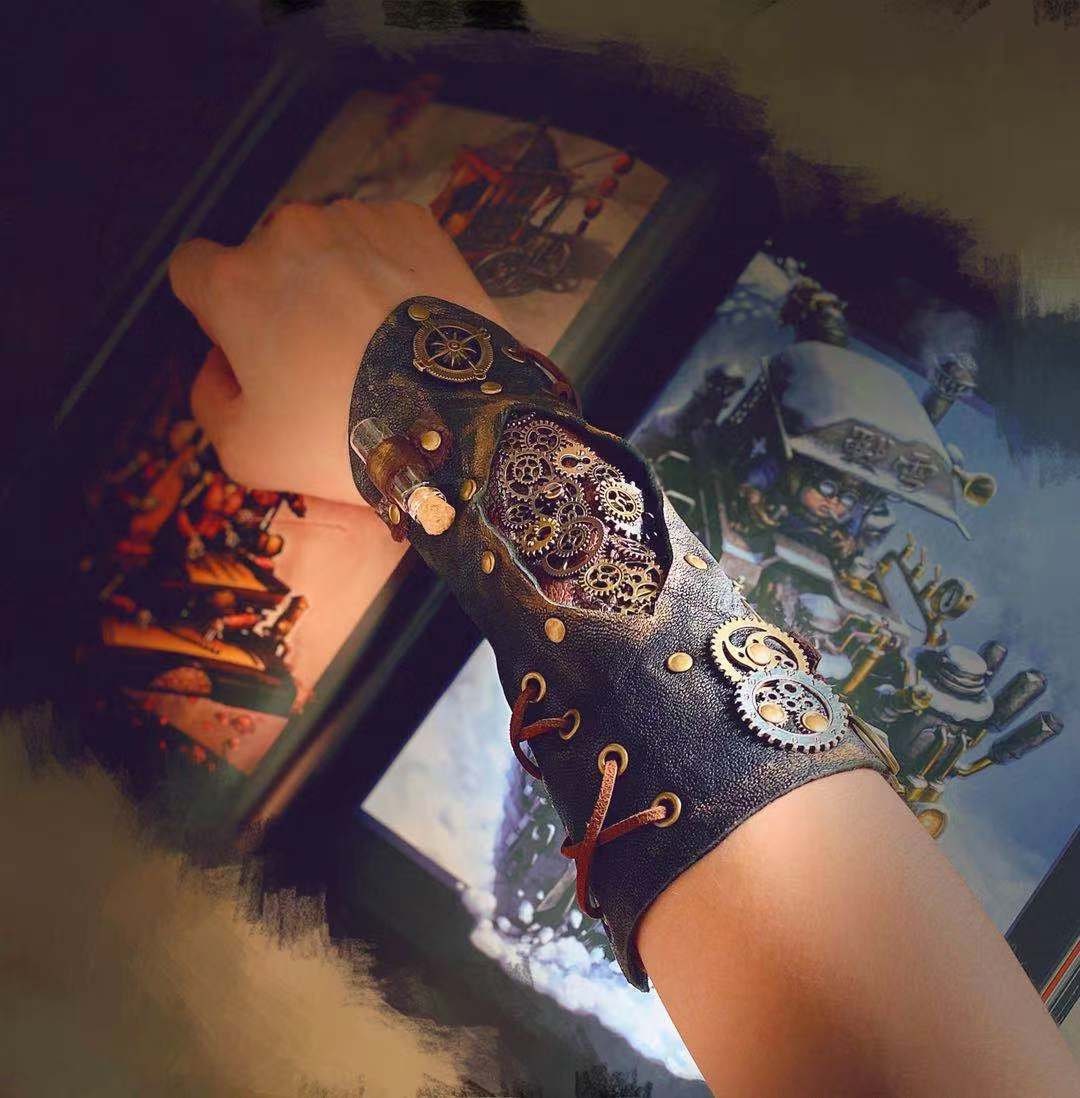 Steampunk Leather Bracer with hand stitched gears