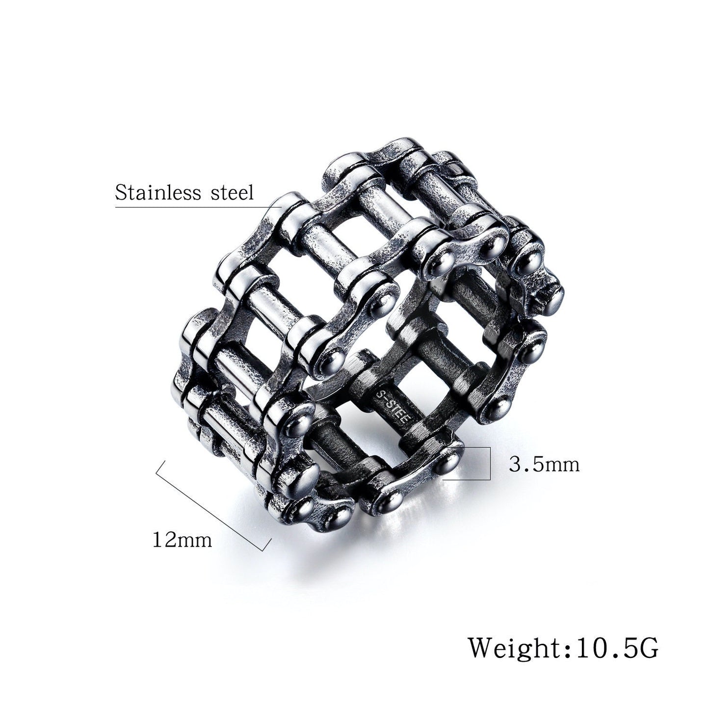 Gothic Stainless Steel Motorbike Chain Ring Vintage Punk Style