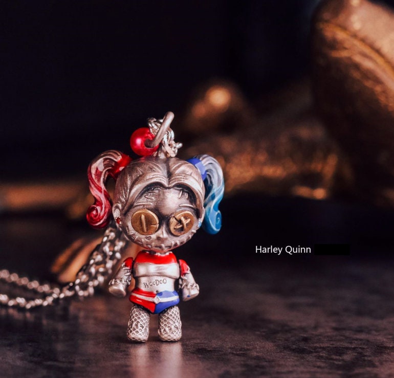 S925 Silver Necklace Suicide Squad Harley Quinn Themed Pendant with Baseball Bat Chain