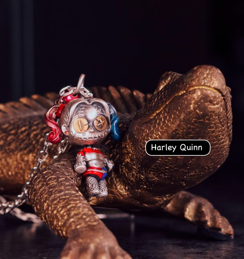 S925 Silver Necklace Suicide Squad Harley Quinn Themed Pendant with Baseball Bat Chain