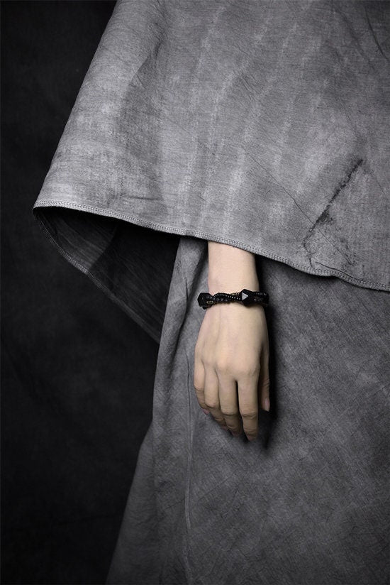 Black Sandalwood Multilayer Lava Stone Bracelet with Brass